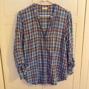 Soft Joie Long Pastel Sleeve Plaid Button Down Up